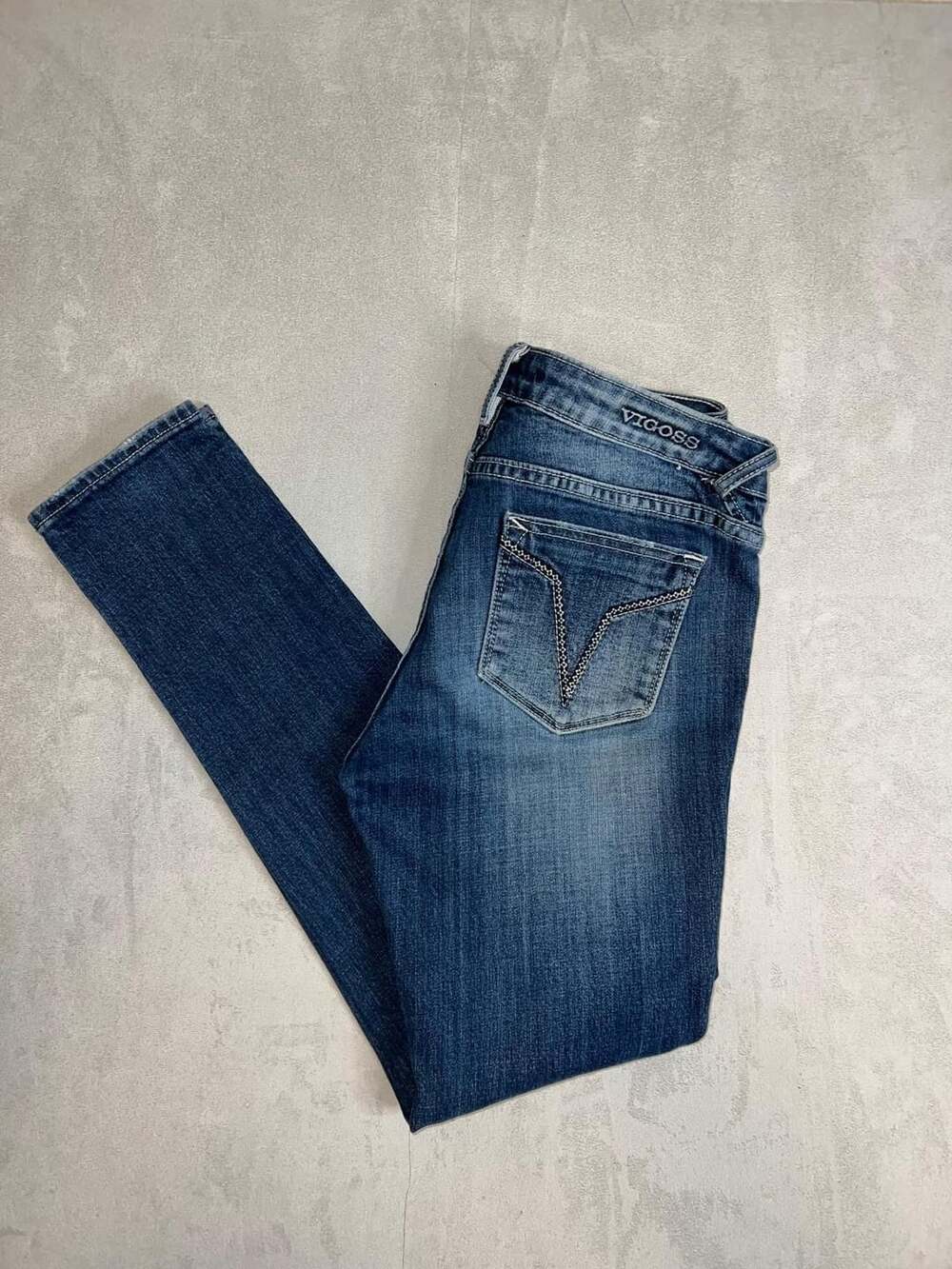 Vigoss The Chelsea Skinny Distressed Dark Wash Denim Jeans Women's Size 27